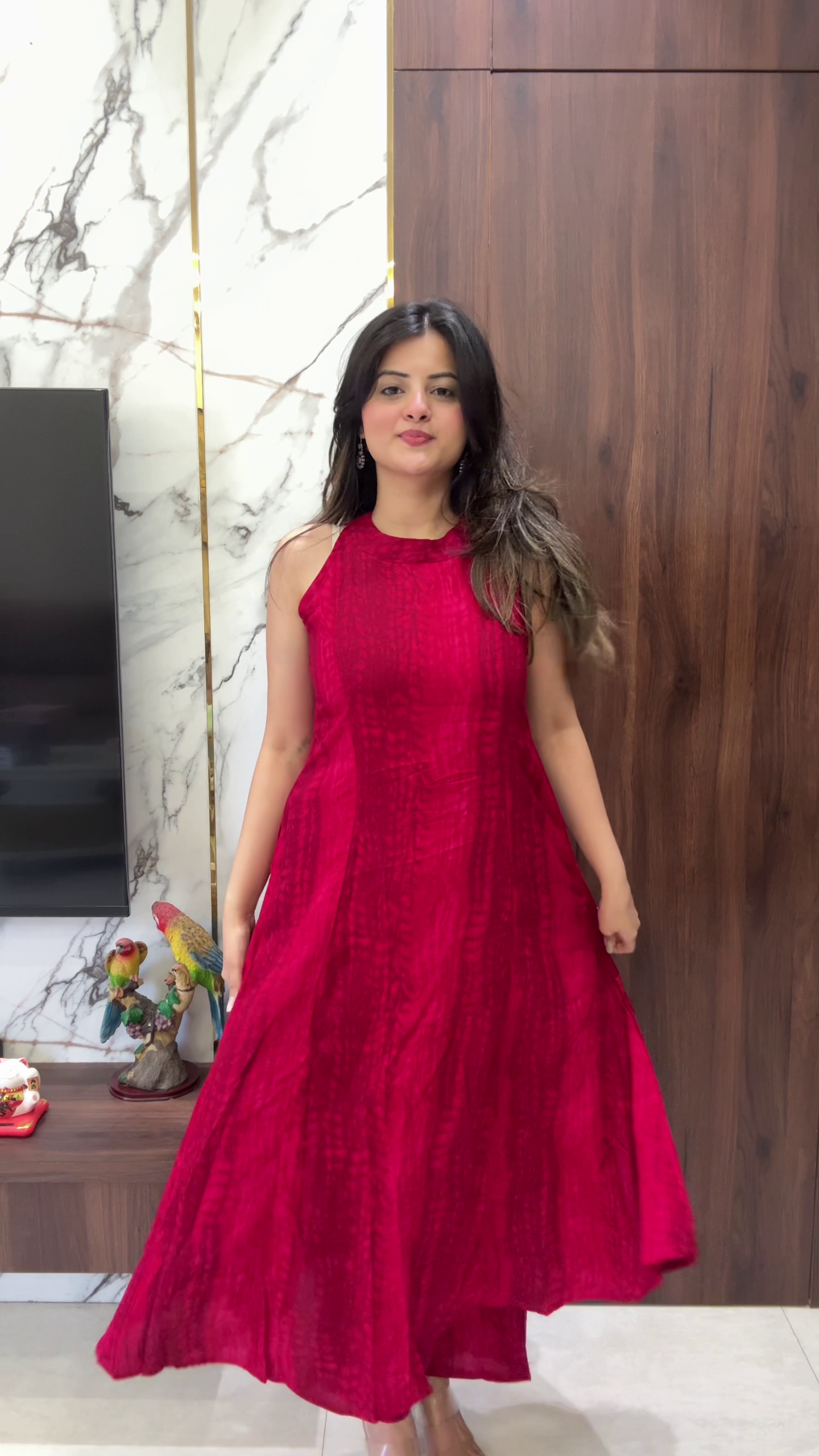 Radiant Red Halter Neck Maxi Dress