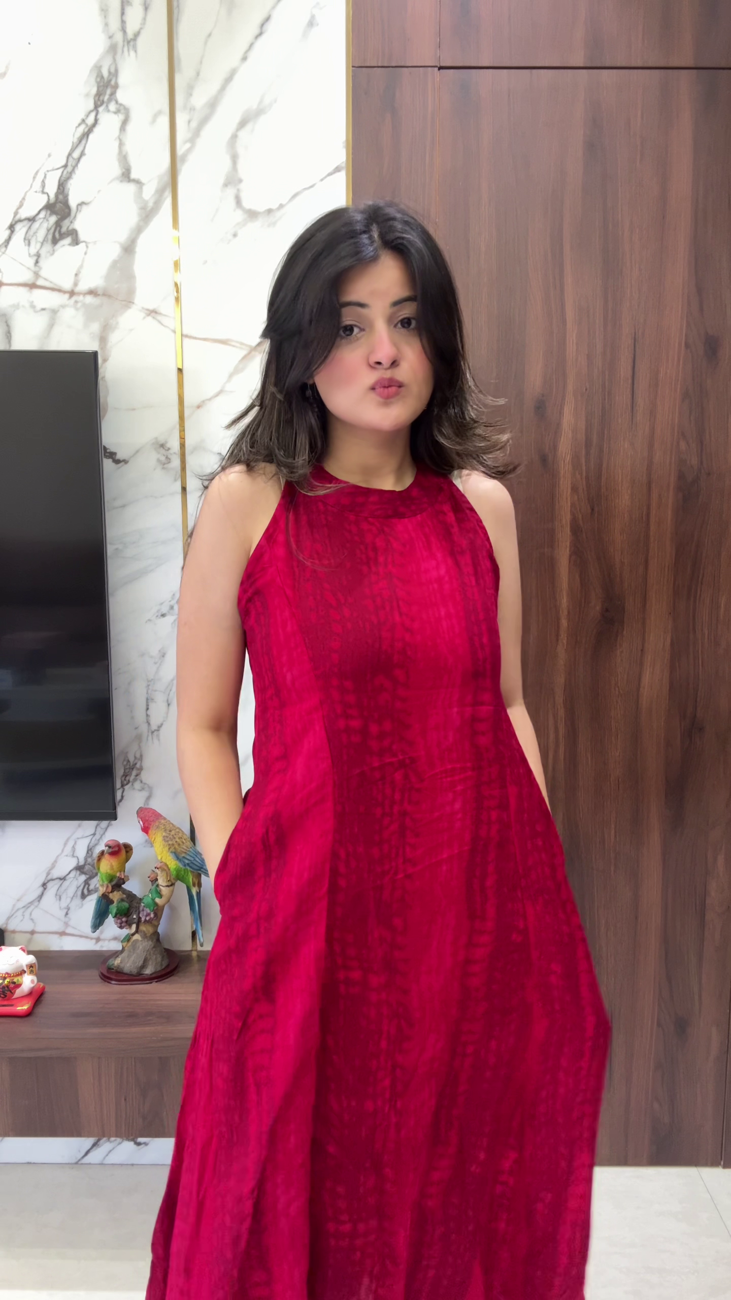 Radiant Red Halter Neck Maxi Dress