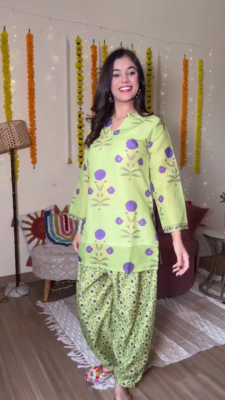 Lime Green Printed Kurta with Patiala Pants
