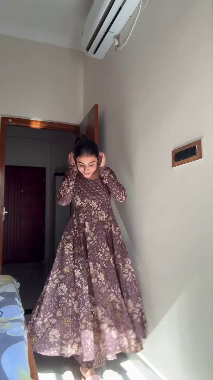 Mocha Floral Anarkali Suit Set