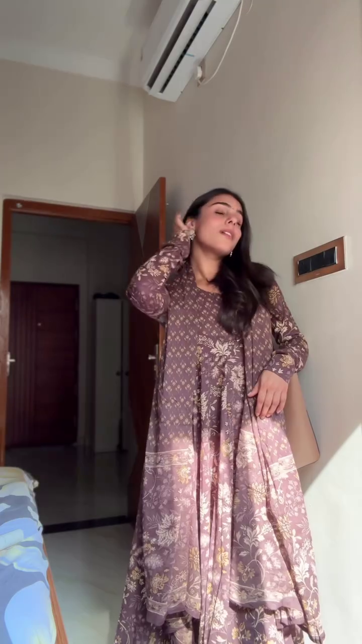 Mocha Floral Anarkali Suit Set