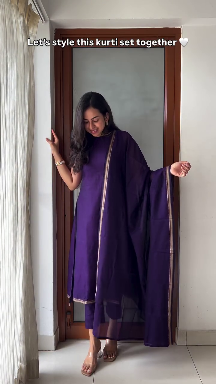 Royal Plum Kurti Set with Dupatta