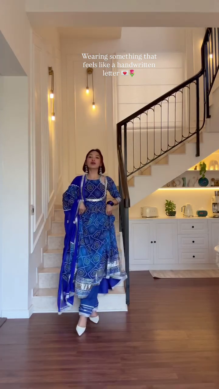 Midnight Sapphire Printed Anarkali Set with Dupatta