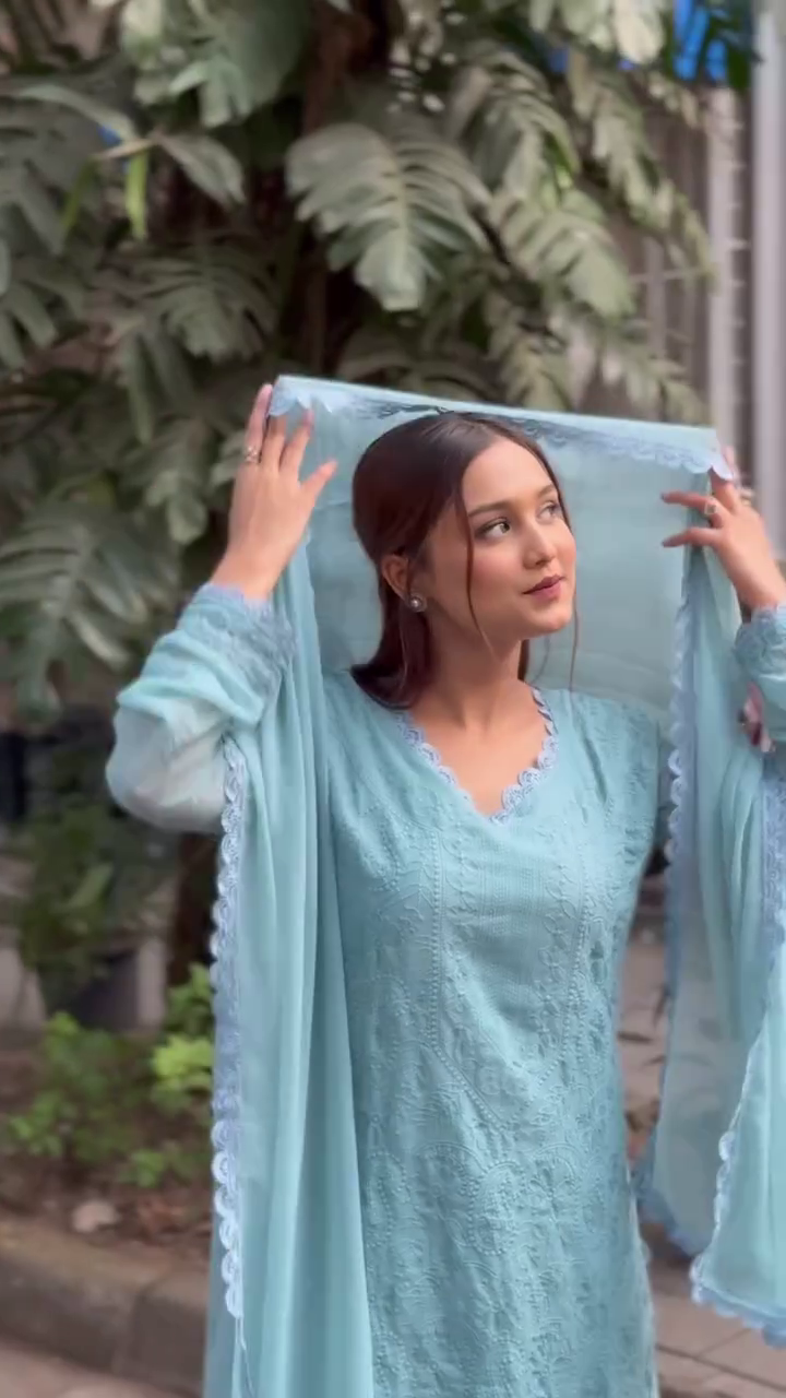 Serene Sky Blue Embroidered Kurta Set with Dupatta
