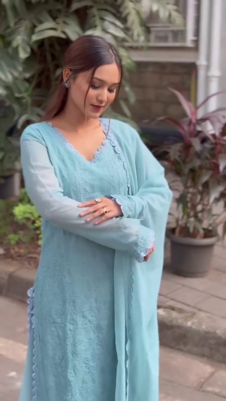Serene Sky Blue Embroidered Kurta Set with Dupatta