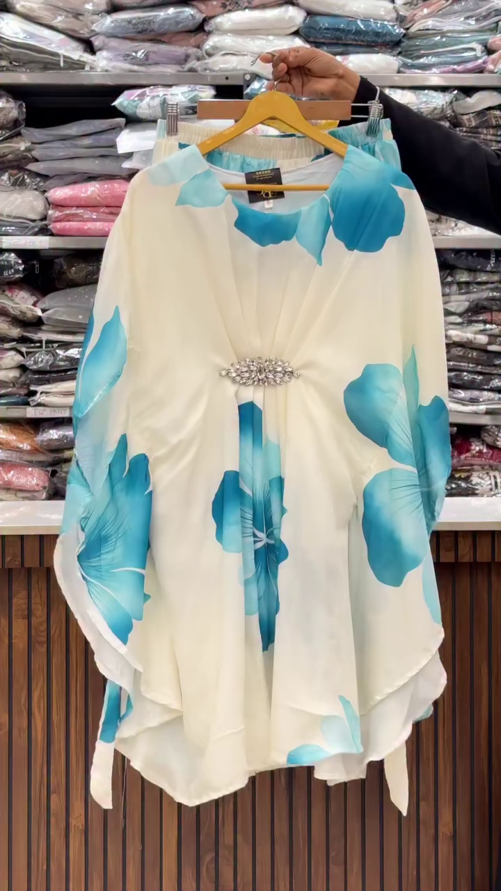Elegant Blue Floral Kaftan Style Top – Premium Party & Vacation Wear129