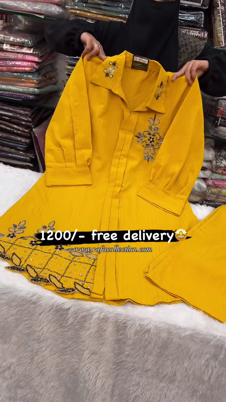 Premium Mustard Embroidered Kurti Set – Festive Designer Collection ✨💛