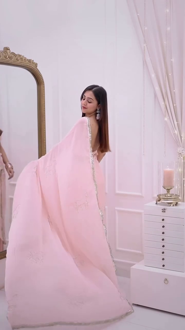 Elegant Baby Pink Saree with Silver Border – Premium Party & Wedding Wear