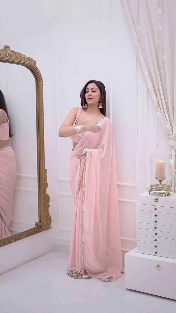 Elegant Baby Pink Saree with Silver Border – Premium Party & Wedding Wear