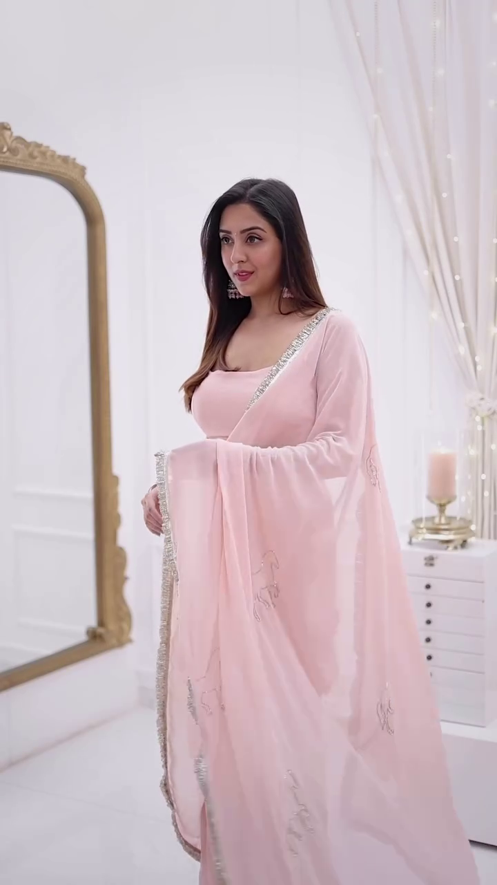 Elegant Baby Pink Saree with Silver Border – Premium Party & Wedding Wear