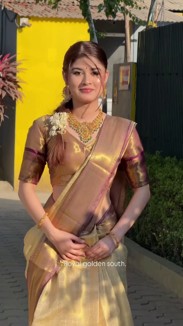 Royal Gold South Silk Saree with Purple Border