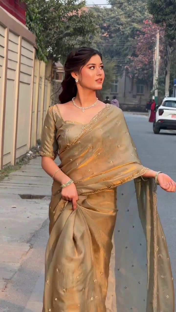 Golden Glow Embroidered Silk Saree
