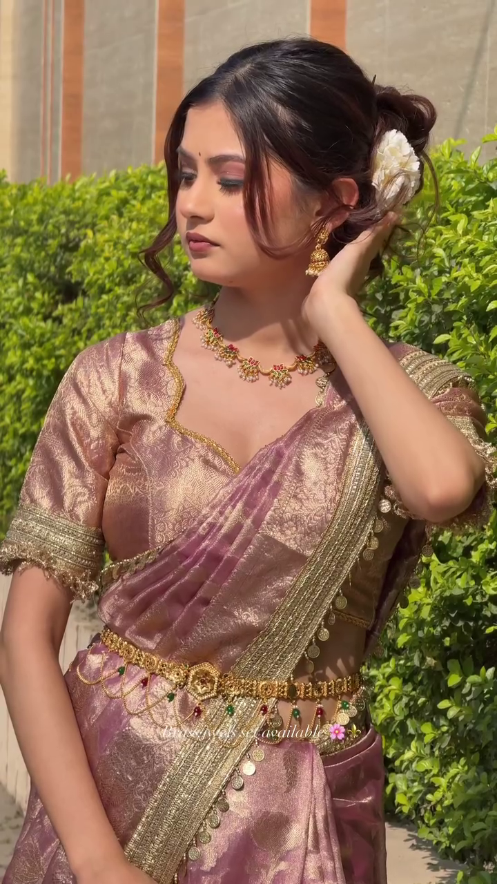 Royal Mauve Kanjivaram Silk Saree with Antique Gold Zari Weave