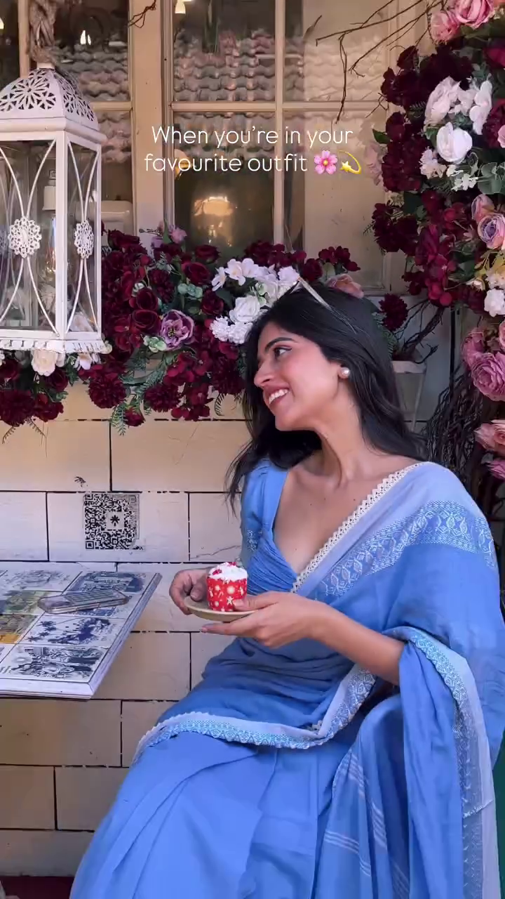 Sky Blue Linen Saree with Delicate Silver Border