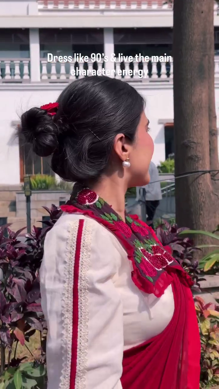 Vintage Red Saree with Statement Embroidered Blouse