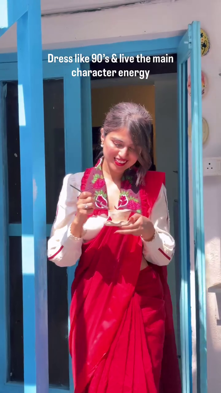 Vintage Red Saree with Statement Embroidered Blouse