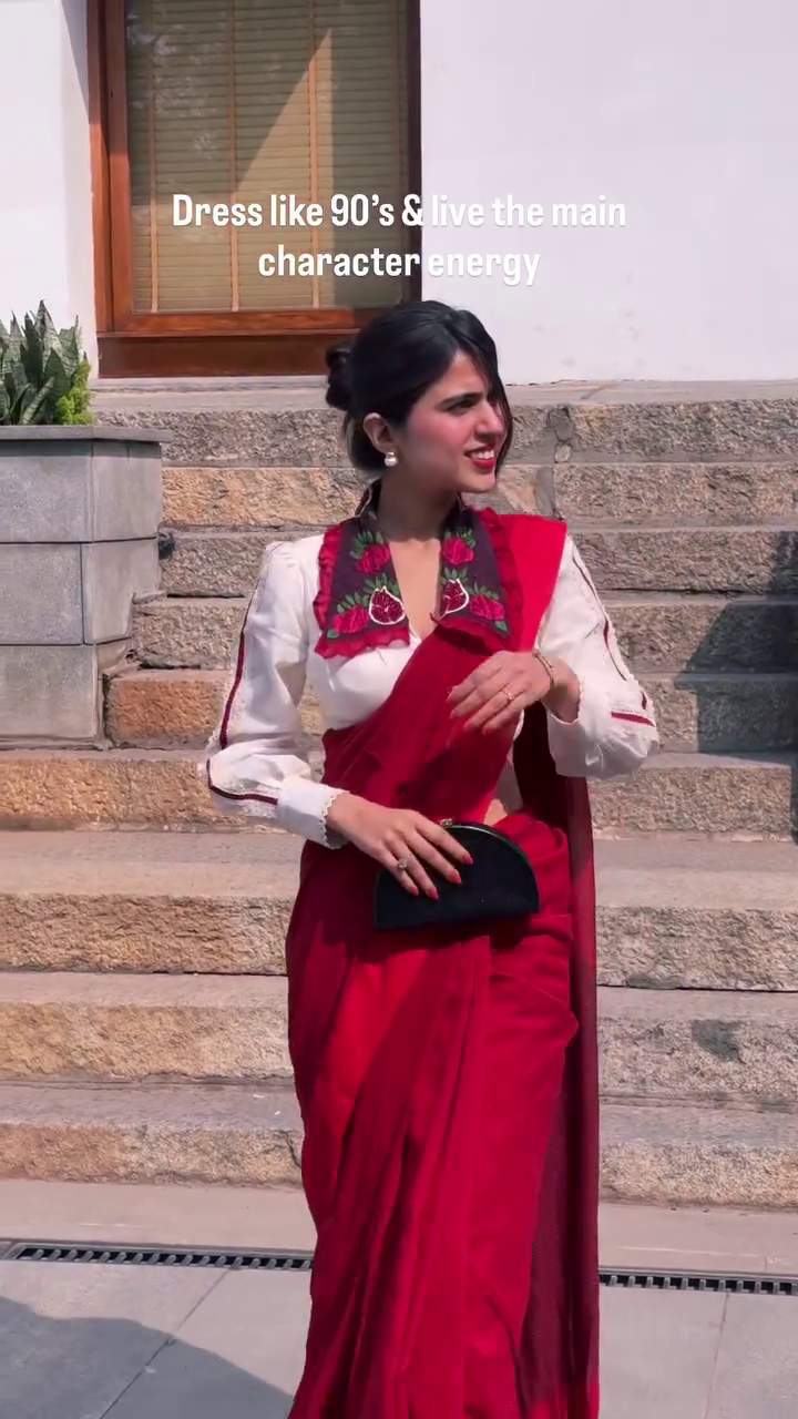 Vintage Red Saree with Statement Embroidered Blouse