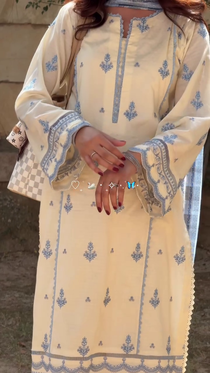 Ivory Blue Heritage Kurta Set