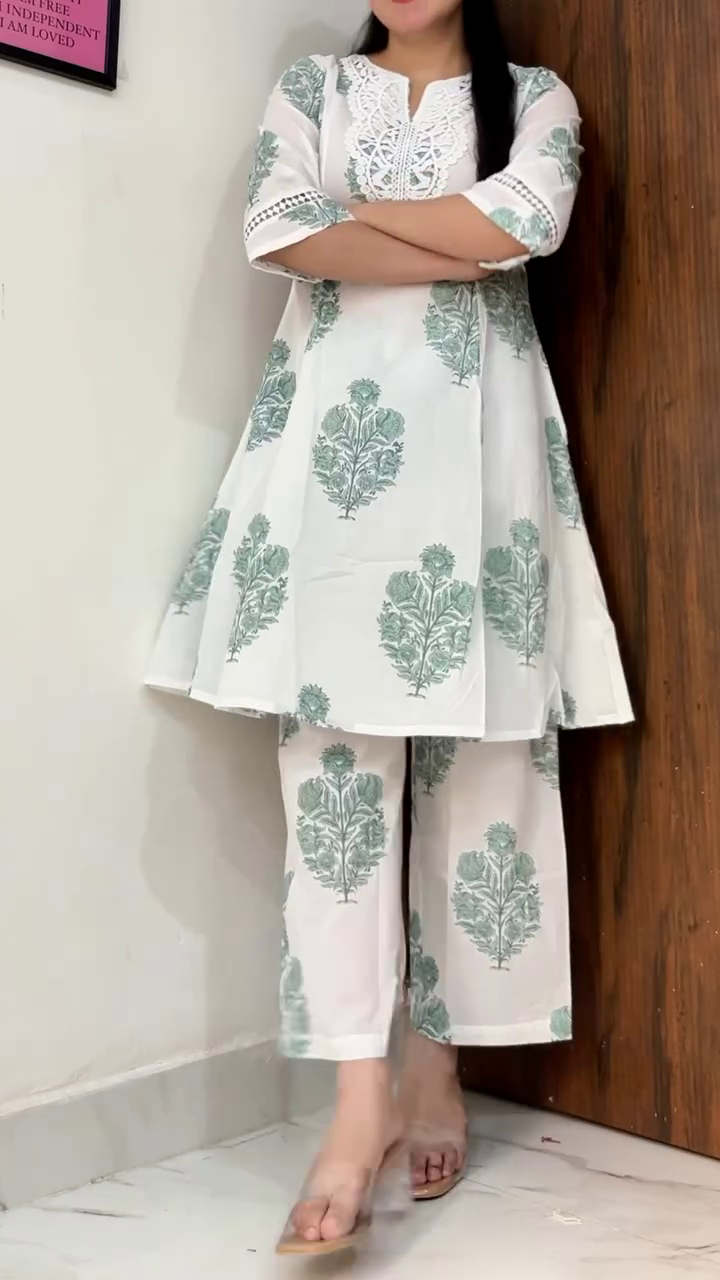Ivory Sage Printed Kurta Set