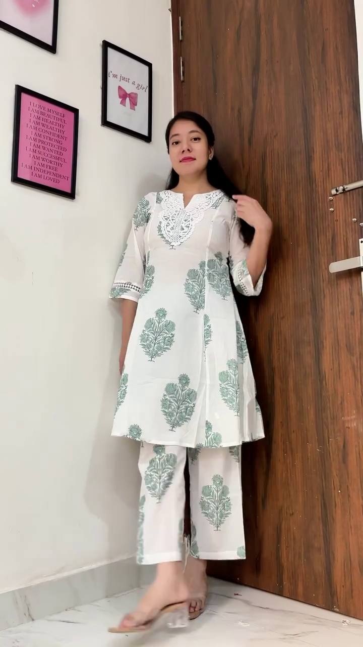 Ivory Sage Printed Kurta Set