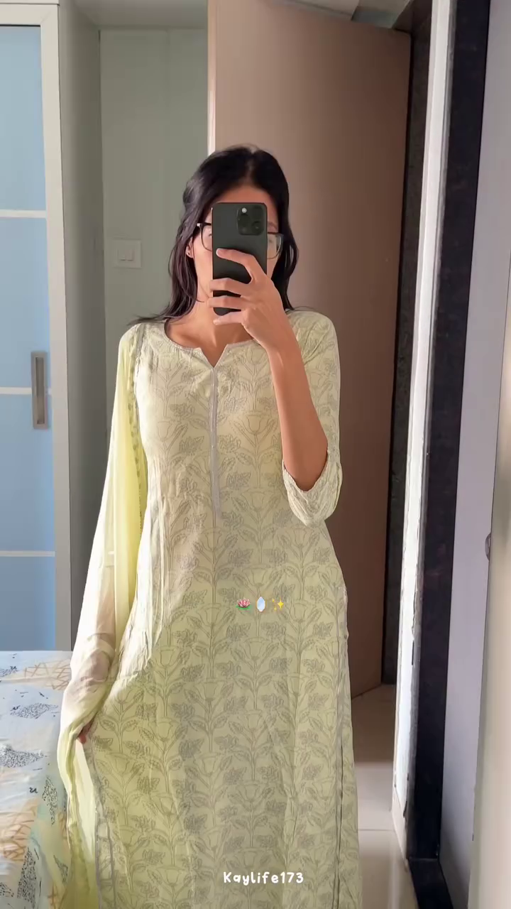 Pastel Lime Floral Kurta Set