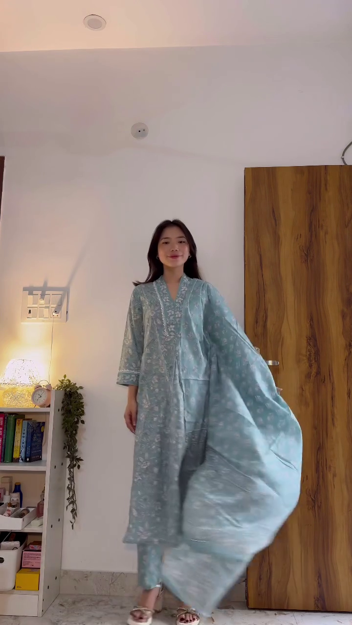 Powder Blue Floral Kurta Set