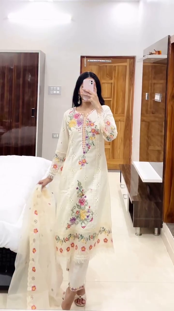 Ivory Floral Embroidered Suit