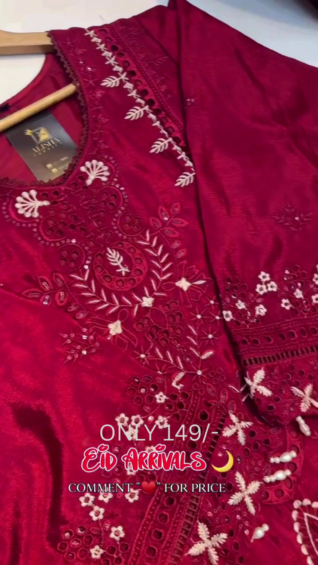 Elegant Red Embroidered Eid Kurta