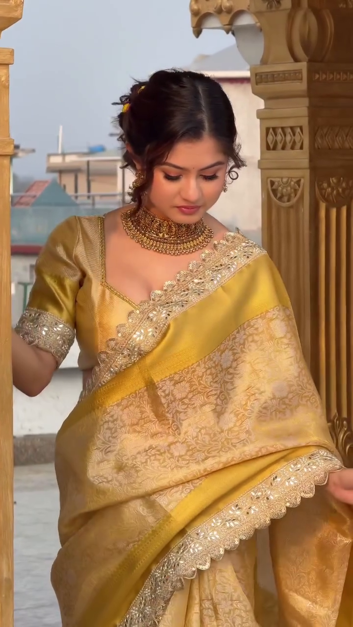 Royal Golden Banarasi Silk Saree with Embroidered Border