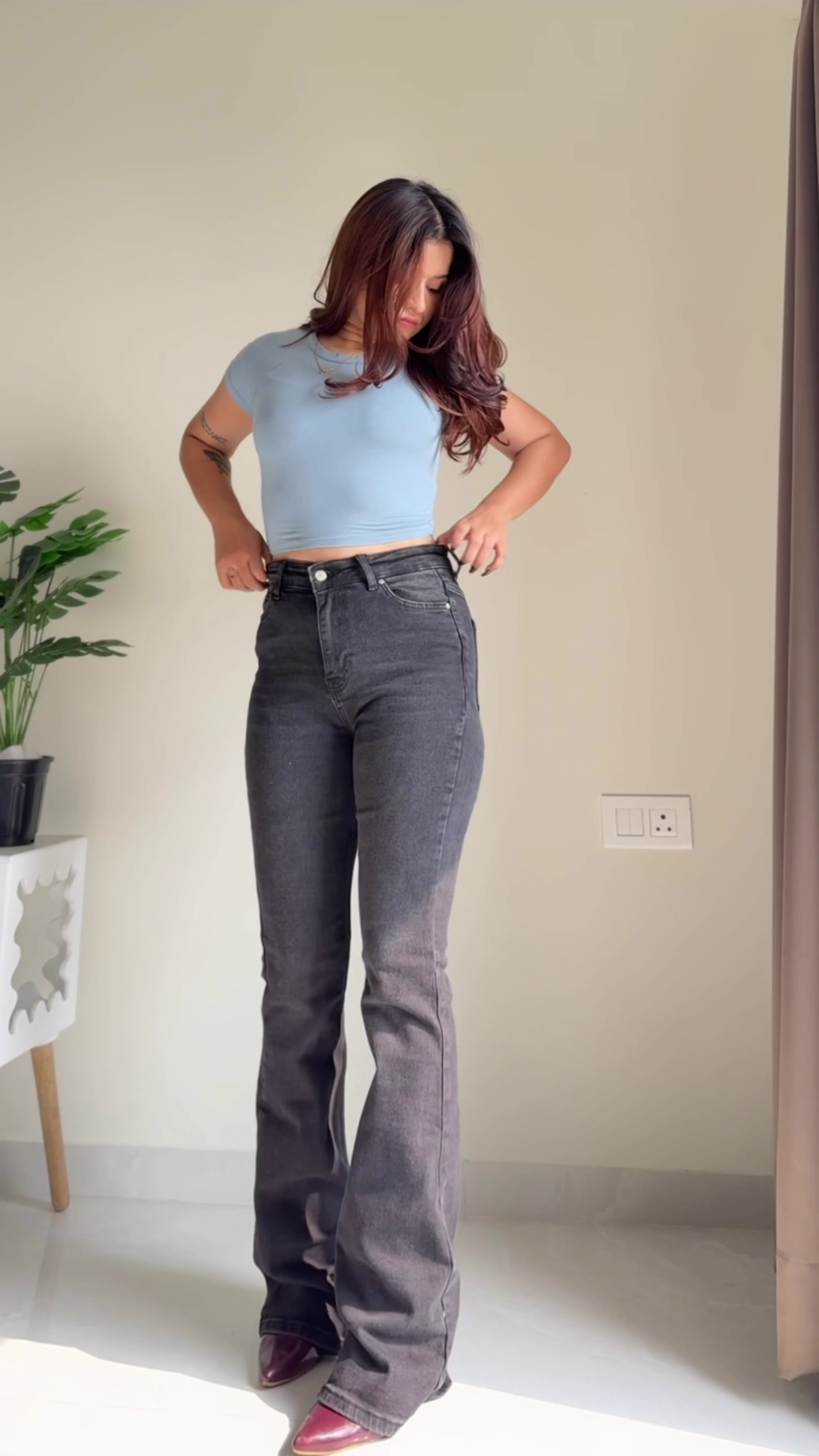 Women’s High-Waist Grey Flared Denim Jeans