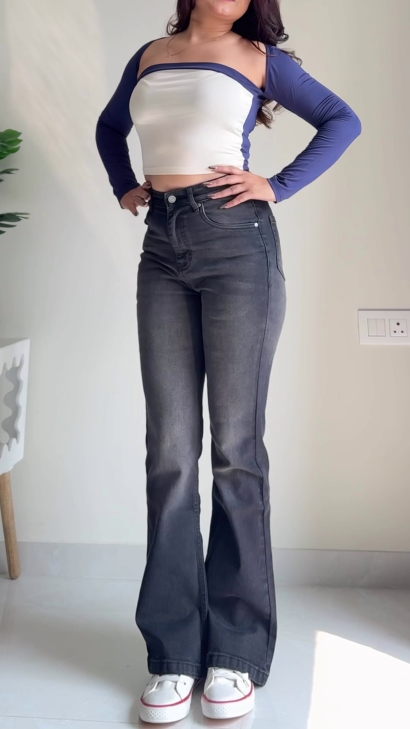 Women’s High-Waist Grey Flared Denim Jeans