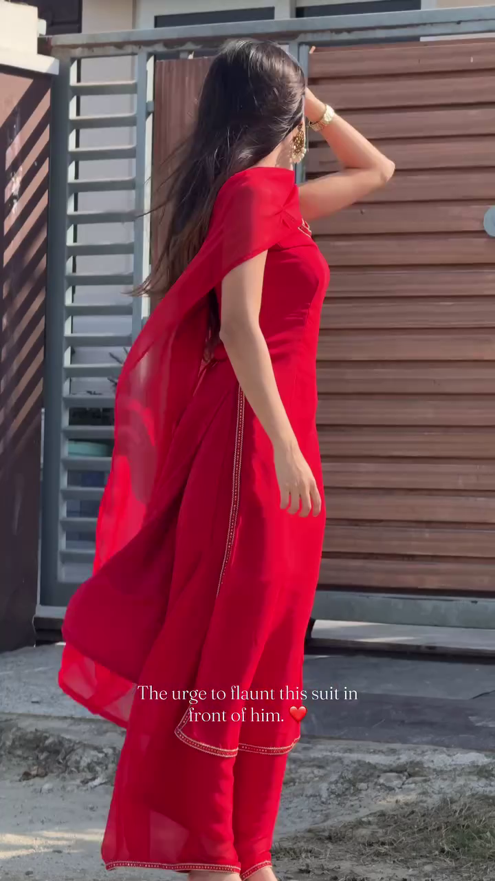 Red Chiffon Kurta Set