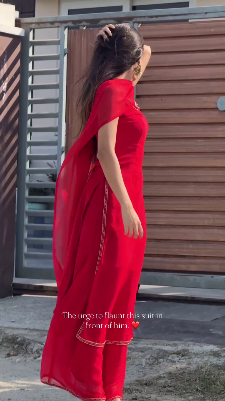 Red Chiffon Kurta Set