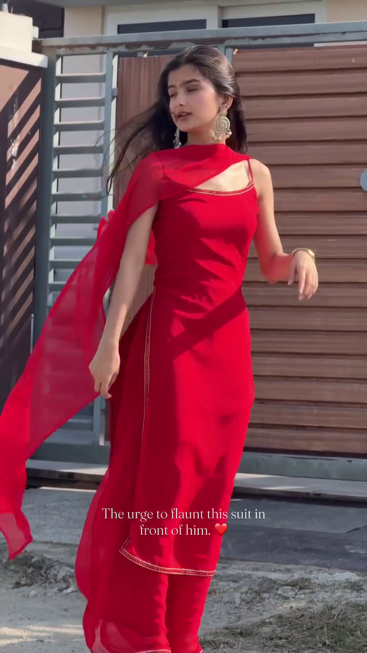 Red Chiffon Kurta Set