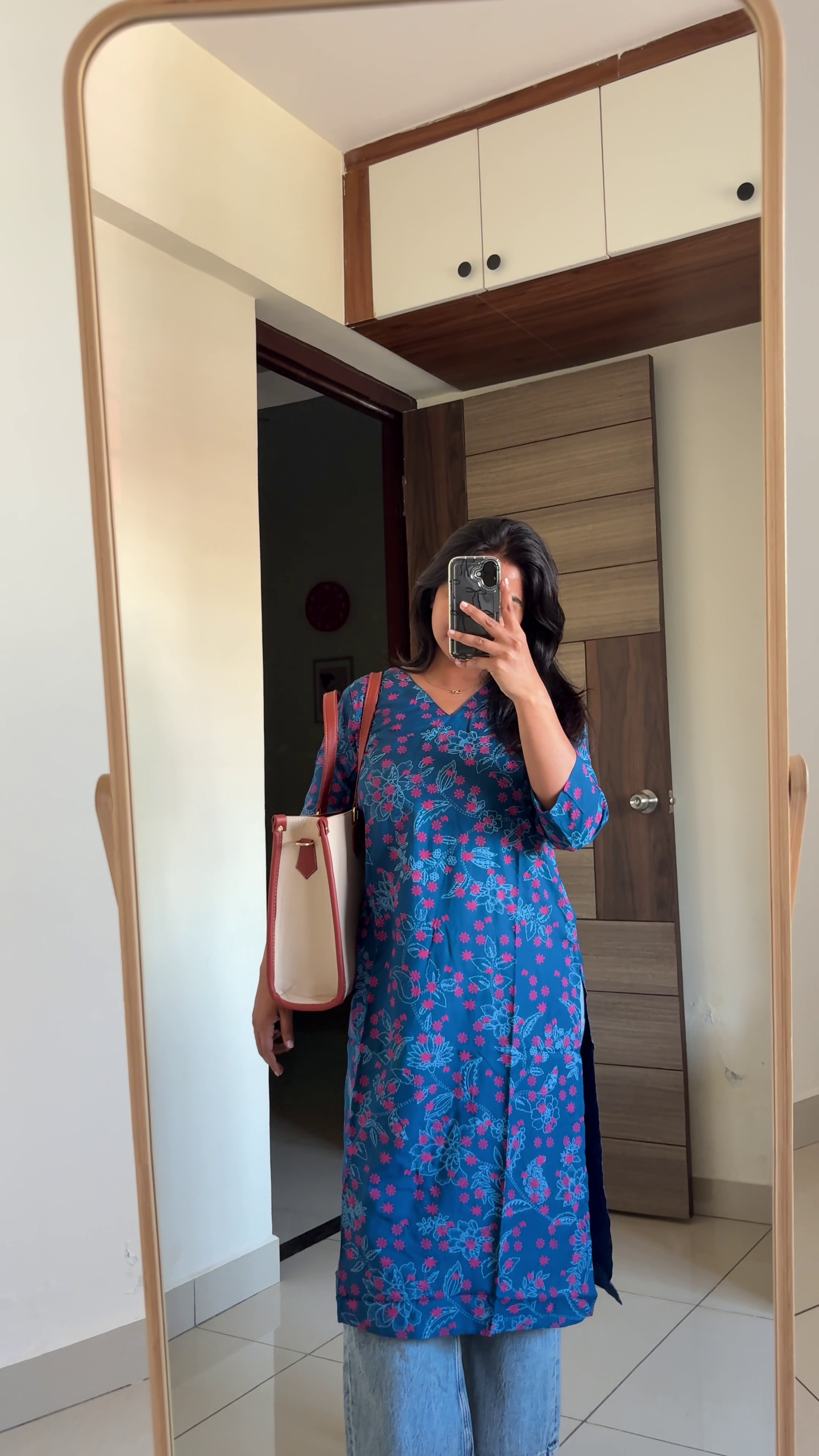 Blue Floral Printed Casual Kurti