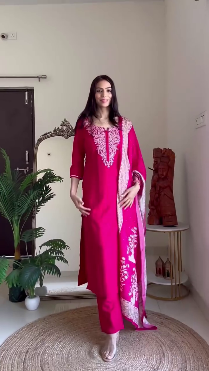 Pink Embroidered Traditional Kurta Set