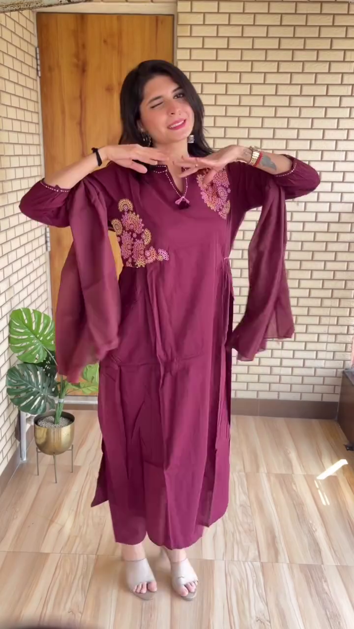 Maroon Embroidered Elegant Kurta Dress