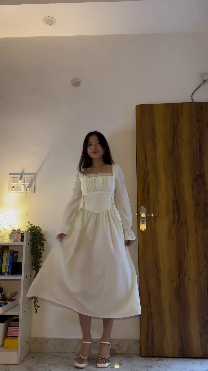 Olive Green Puff Sleeve Midi Dress