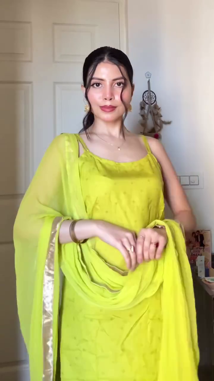 Lime Yellow Elegant Ethnic Suit Set