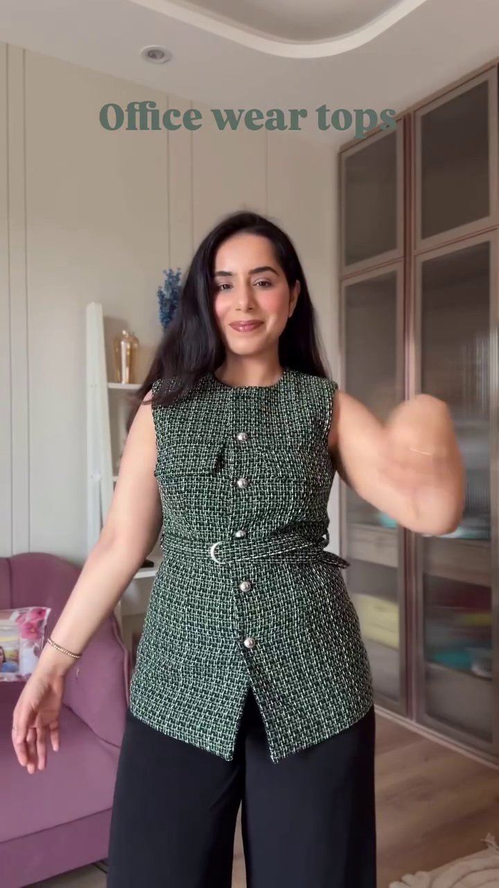 Olive Green Elegant Office Wrap Top