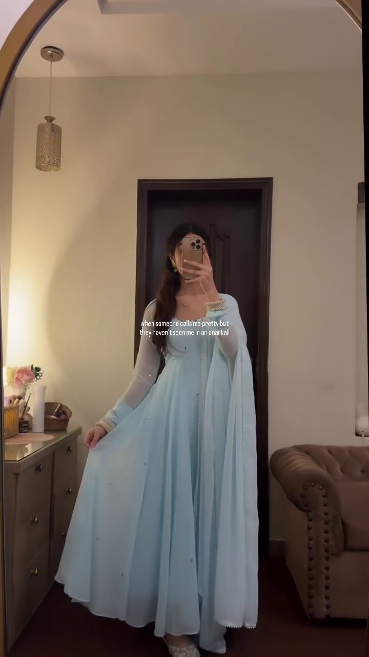 Powder Blue Elegant Anarkali Suit