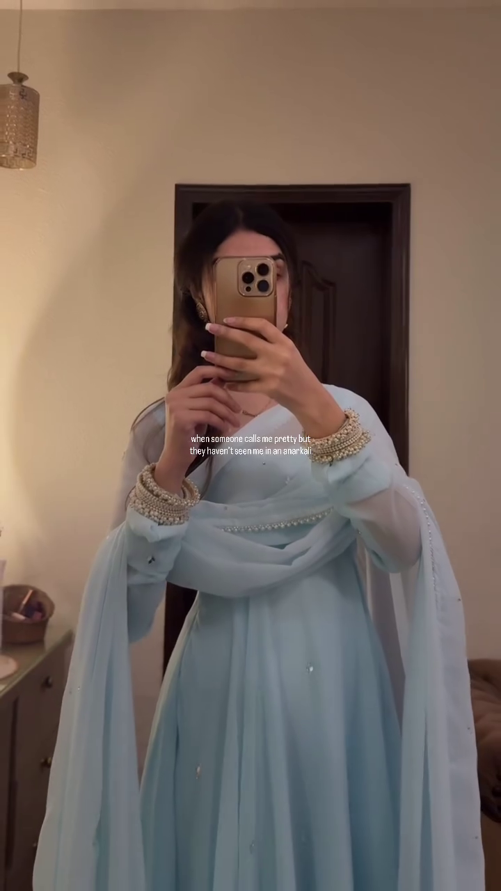 Powder Blue Elegant Anarkali Suit