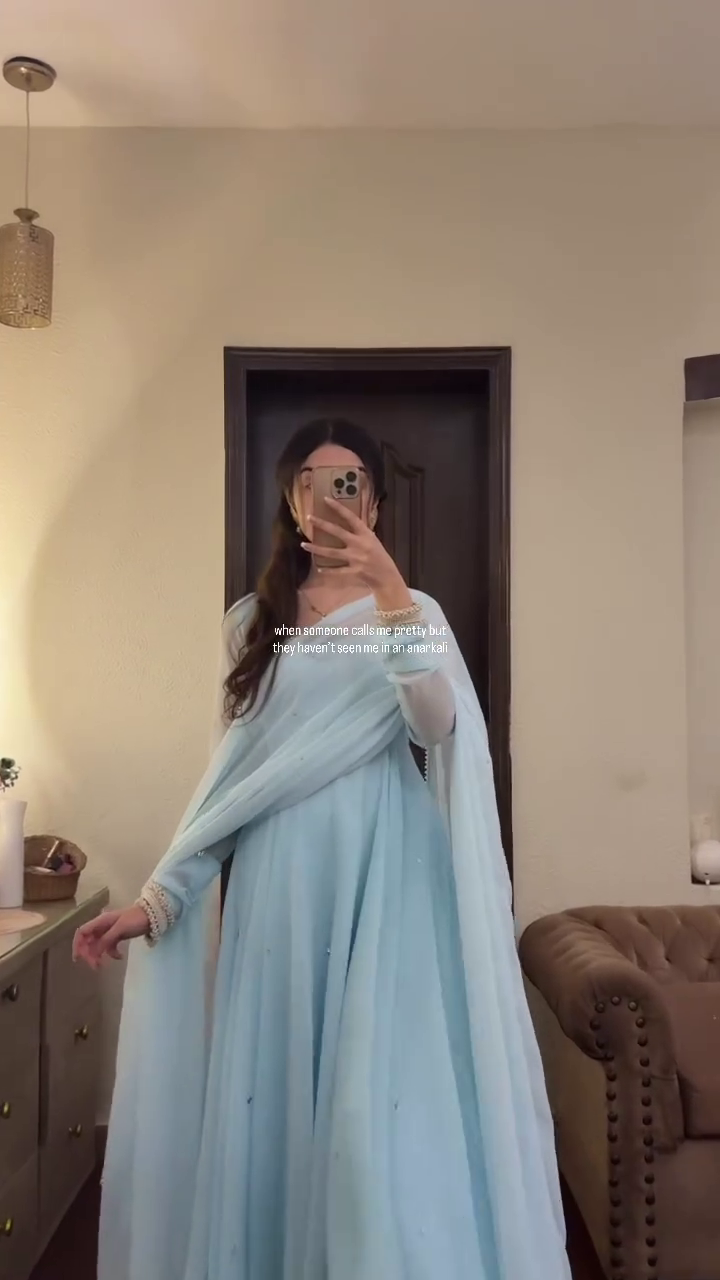 Powder Blue Elegant Anarkali Suit