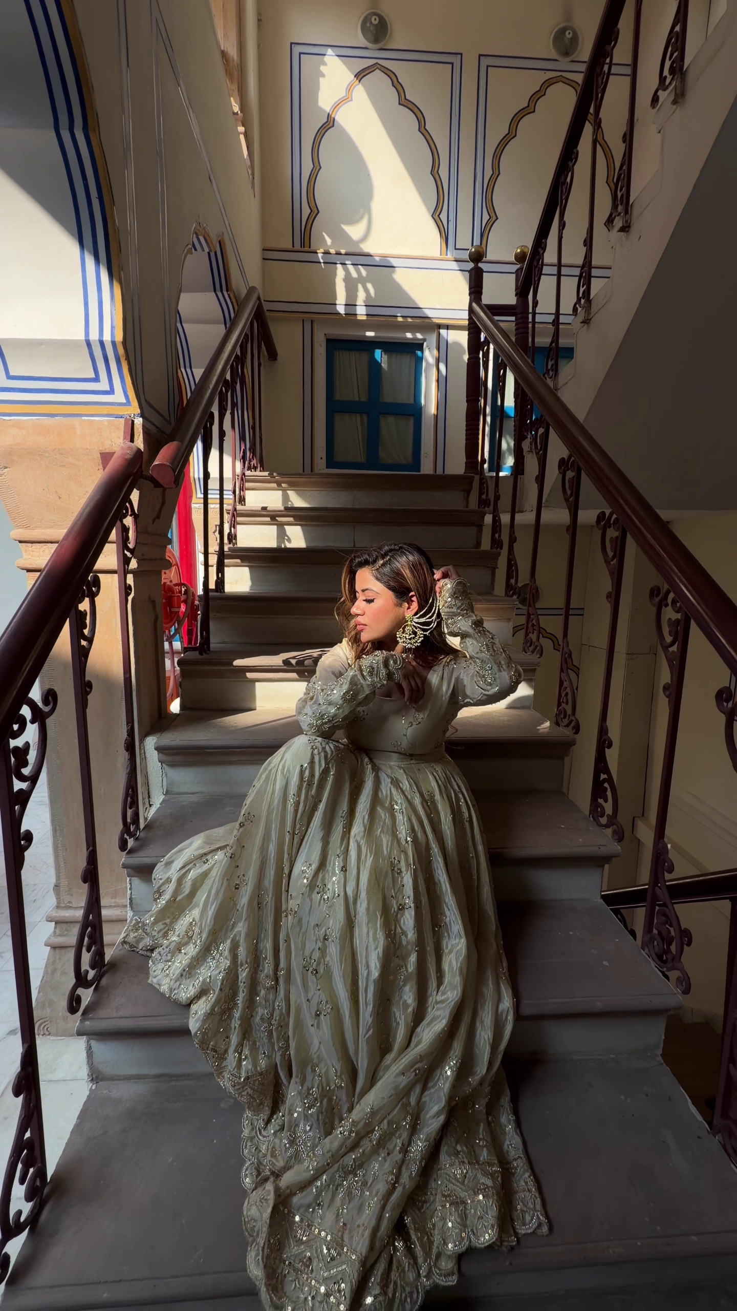 Ivory Gold Embroidered Anarkali Dress