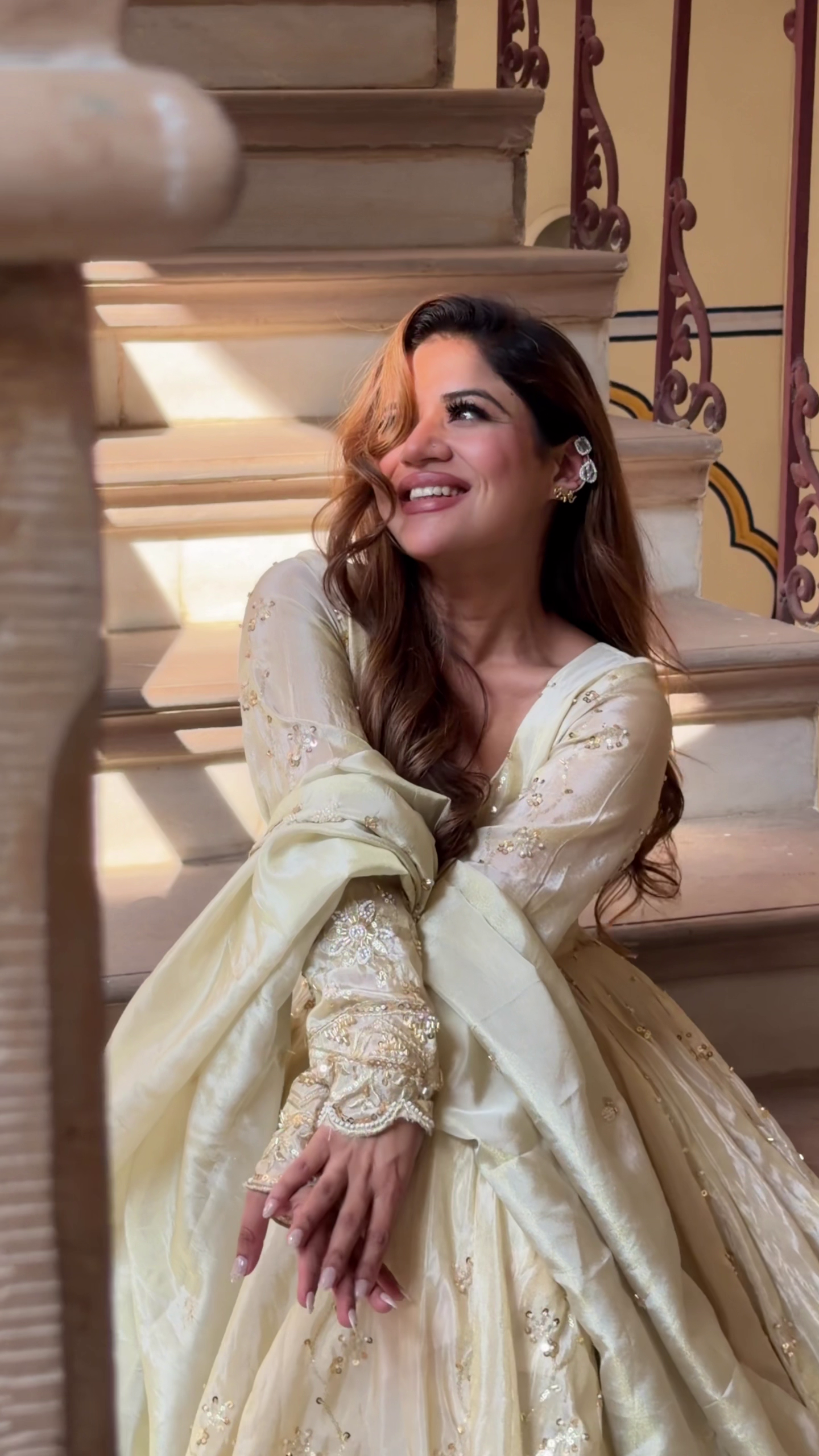 Ivory Gold Embroidered Anarkali Dress