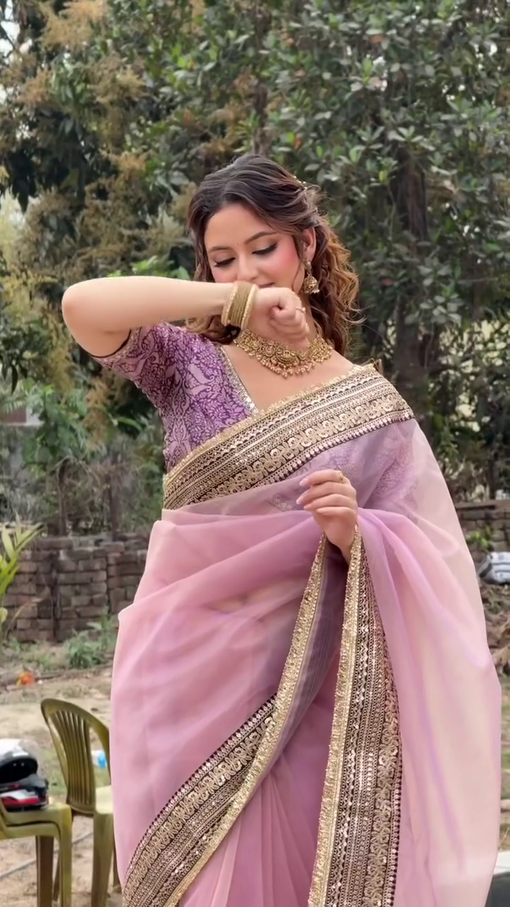 Lavender Organza Designer Saree