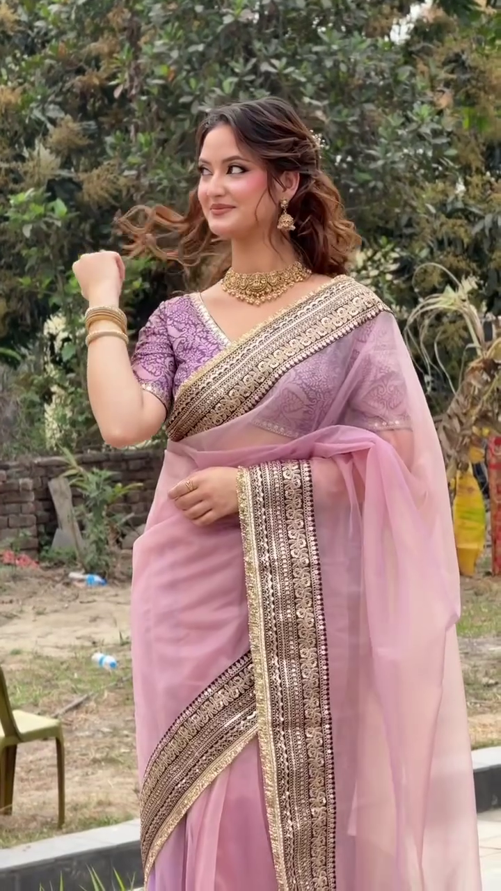 Lavender Organza Designer Saree