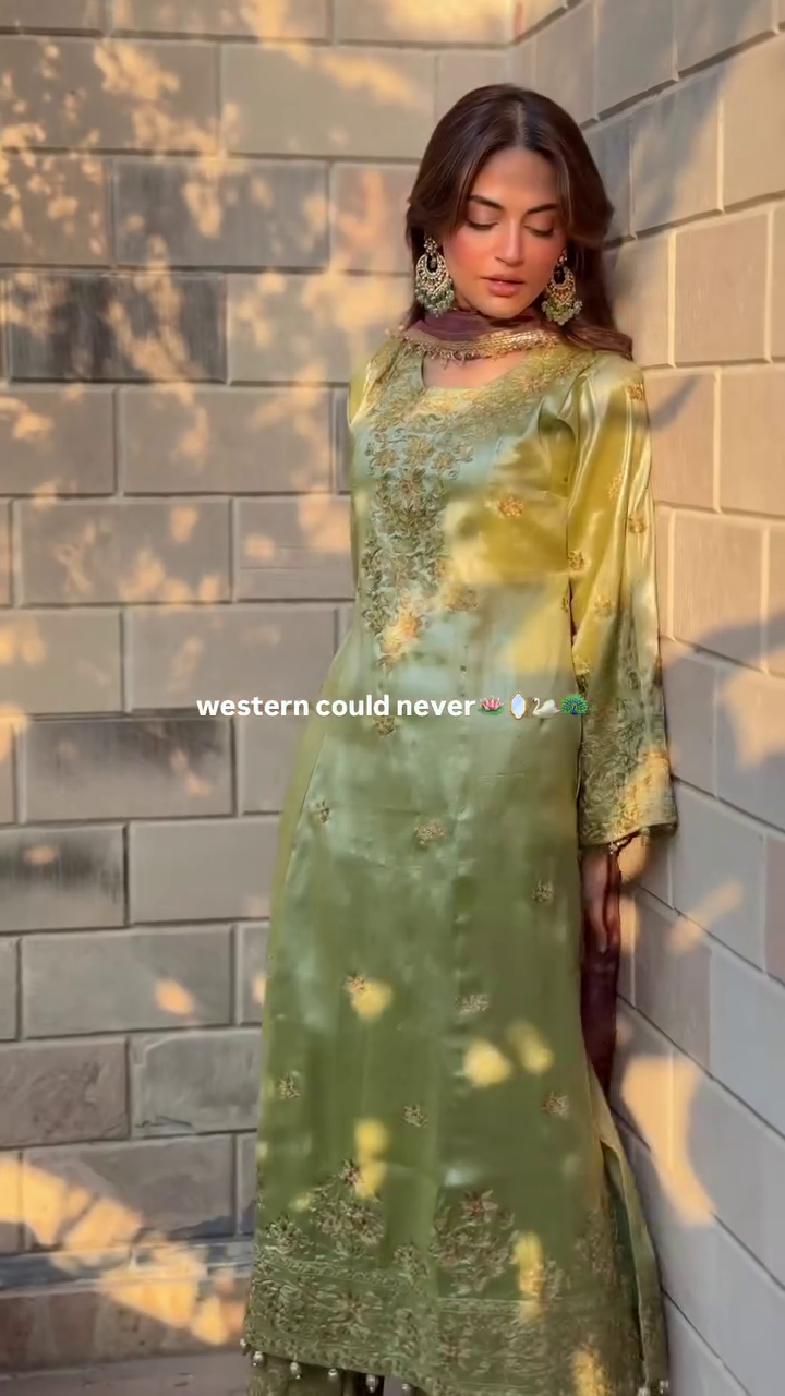 Olive Green Embroidered Kurta Set