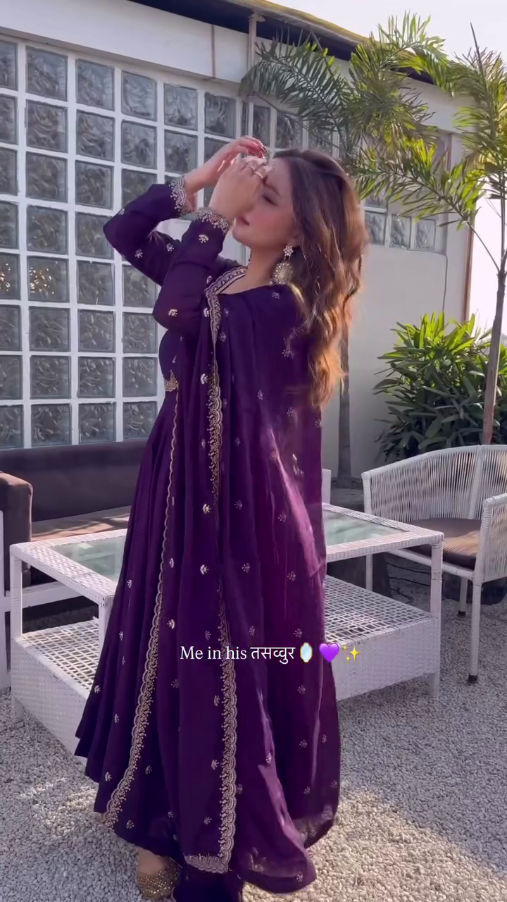 Plum Purple Embroidered Anarkali