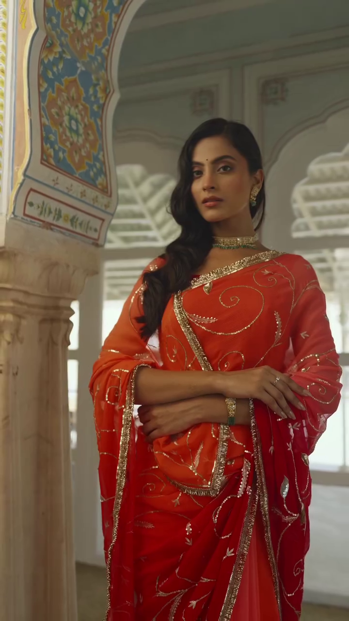 Red Embroidered Festive Saree